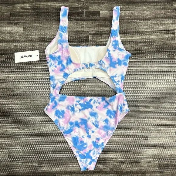 NWT Women’s Size Medium Hurley Blue & Purple Tie Dye Monokini Logo Swimsuit - Picture 4 of 11